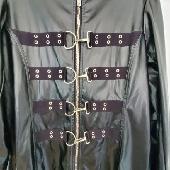 VTG TRIPP NYC Black Trench Coat Jacket Punk Gothic Hellraiser Bondage Men's M - Picture 7 of 16